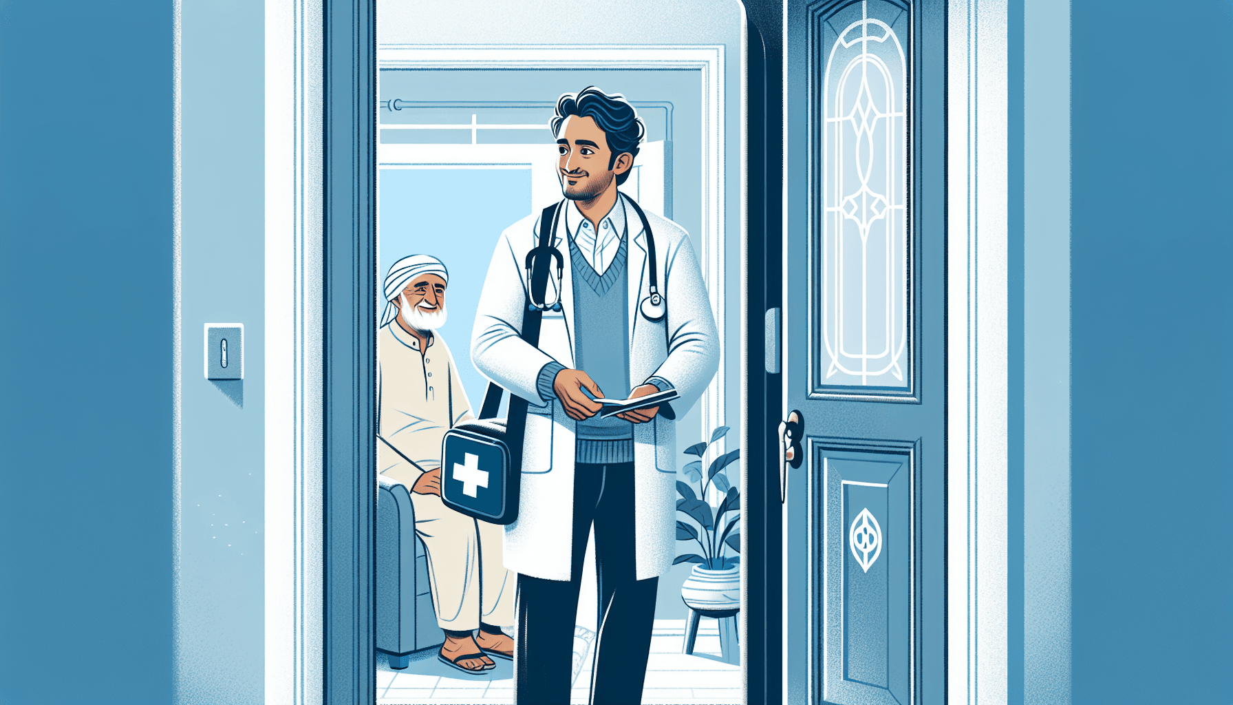 Médico realizando visita domiciliaria